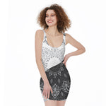 Black And White Yin Yang Mandala Print Sleeveless Bodycon Dress