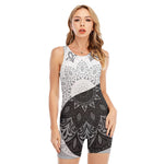 Black And White Yin Yang Mandala Print Sleeveless One Piece Swimsuit