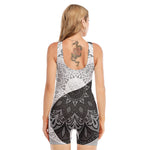 Black And White Yin Yang Mandala Print Sleeveless One Piece Swimsuit