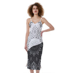 Black And White Yin Yang Mandala Print Slim Fit Midi Cami Dress