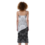 Black And White Yin Yang Mandala Print Slim Fit Midi Cami Dress