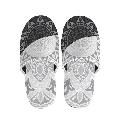 Black And White Yin Yang Mandala Print Slippers