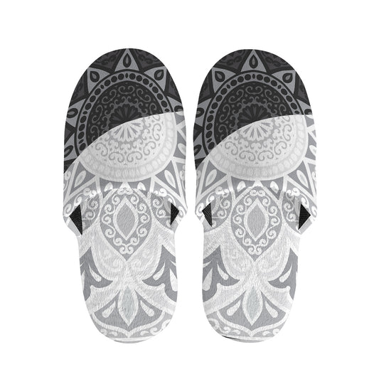 Black And White Yin Yang Mandala Print Slippers