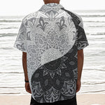 Black And White Yin Yang Mandala Print Textured Short Sleeve Shirt