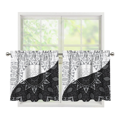 Black And White Yin Yang Mandala Print Tier Curtains