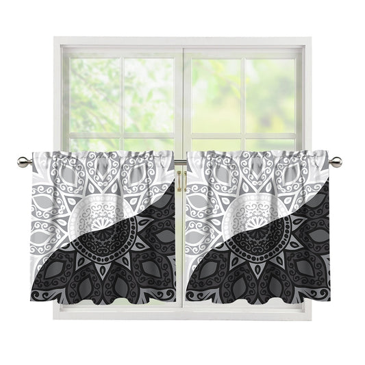 Black And White Yin Yang Mandala Print Tier Curtains