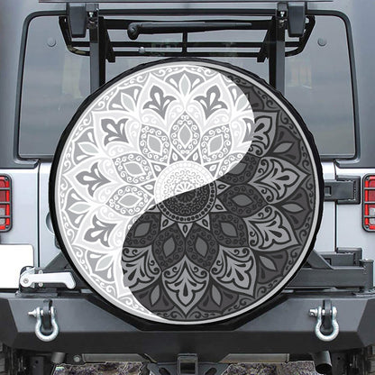 Black And White Yin Yang Mandala Print Tire Cover