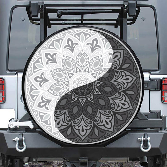 Black And White Yin Yang Mandala Print Tire Cover
