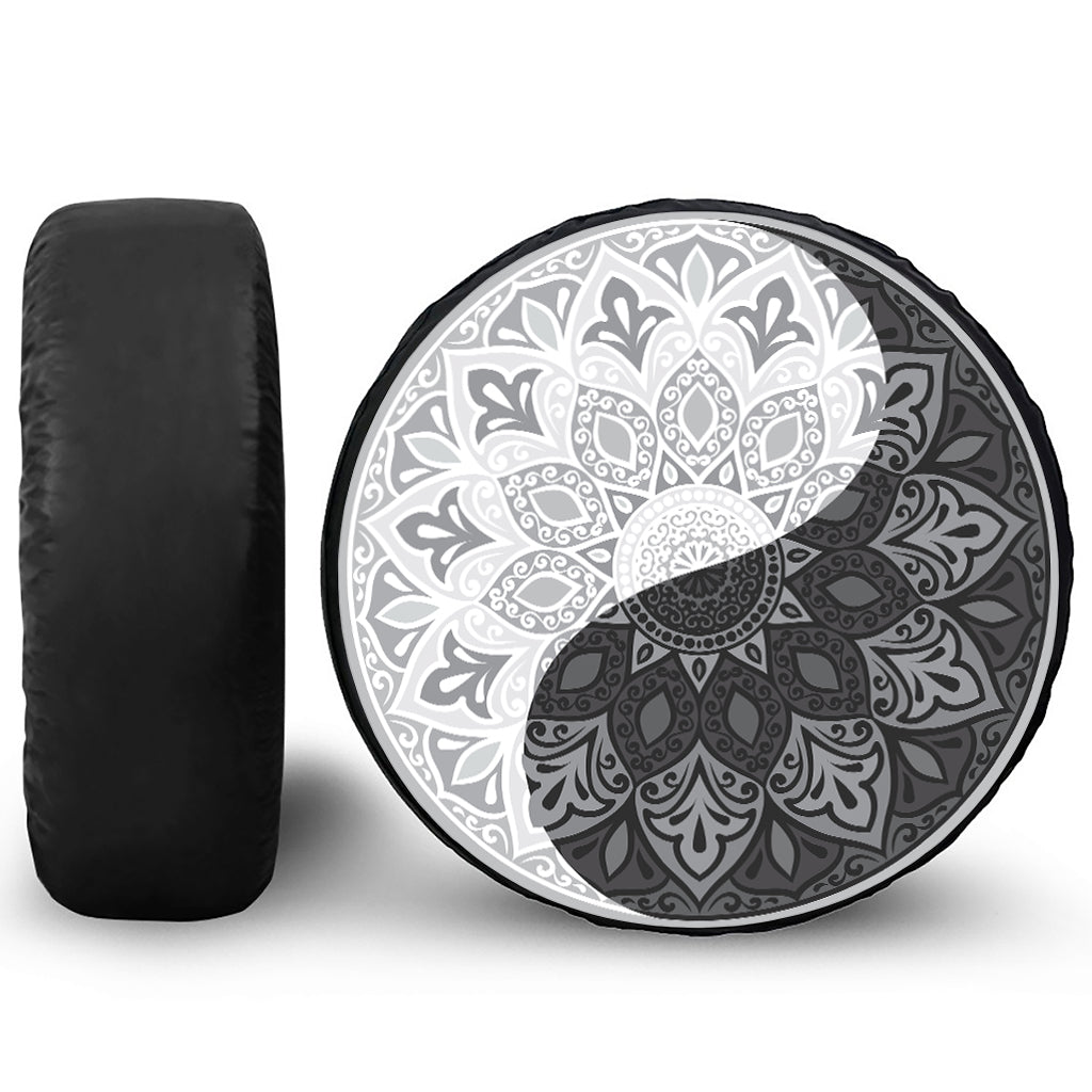 Black And White Yin Yang Mandala Print Tire Cover