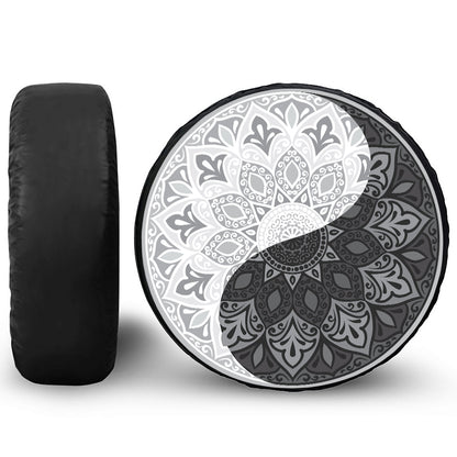 Black And White Yin Yang Mandala Print Tire Cover