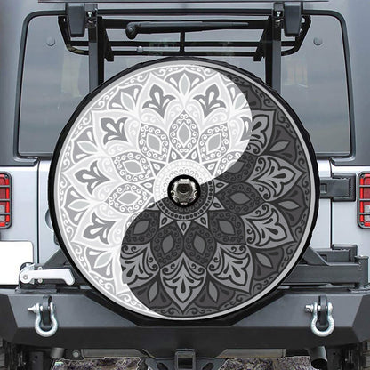Black And White Yin Yang Mandala Print Tire Cover With Camera Hole