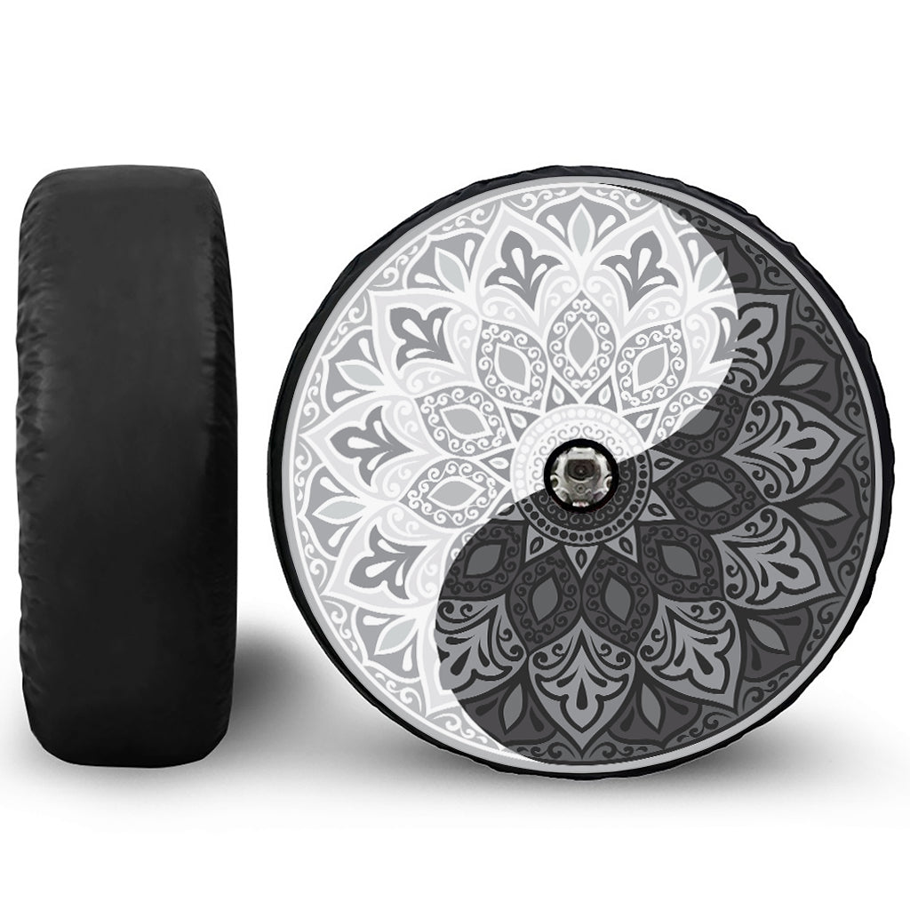 Black And White Yin Yang Mandala Print Tire Cover With Camera Hole