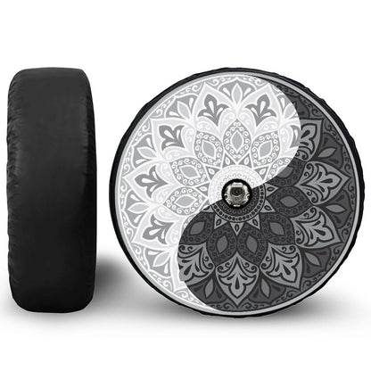 Black And White Yin Yang Mandala Print Tire Cover With Camera Hole