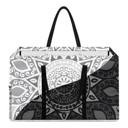 Black And White Yin Yang Mandala Print Utility Tote Bag