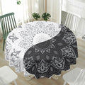 Black And White Yin Yang Mandala Print Waterproof Round Tablecloth