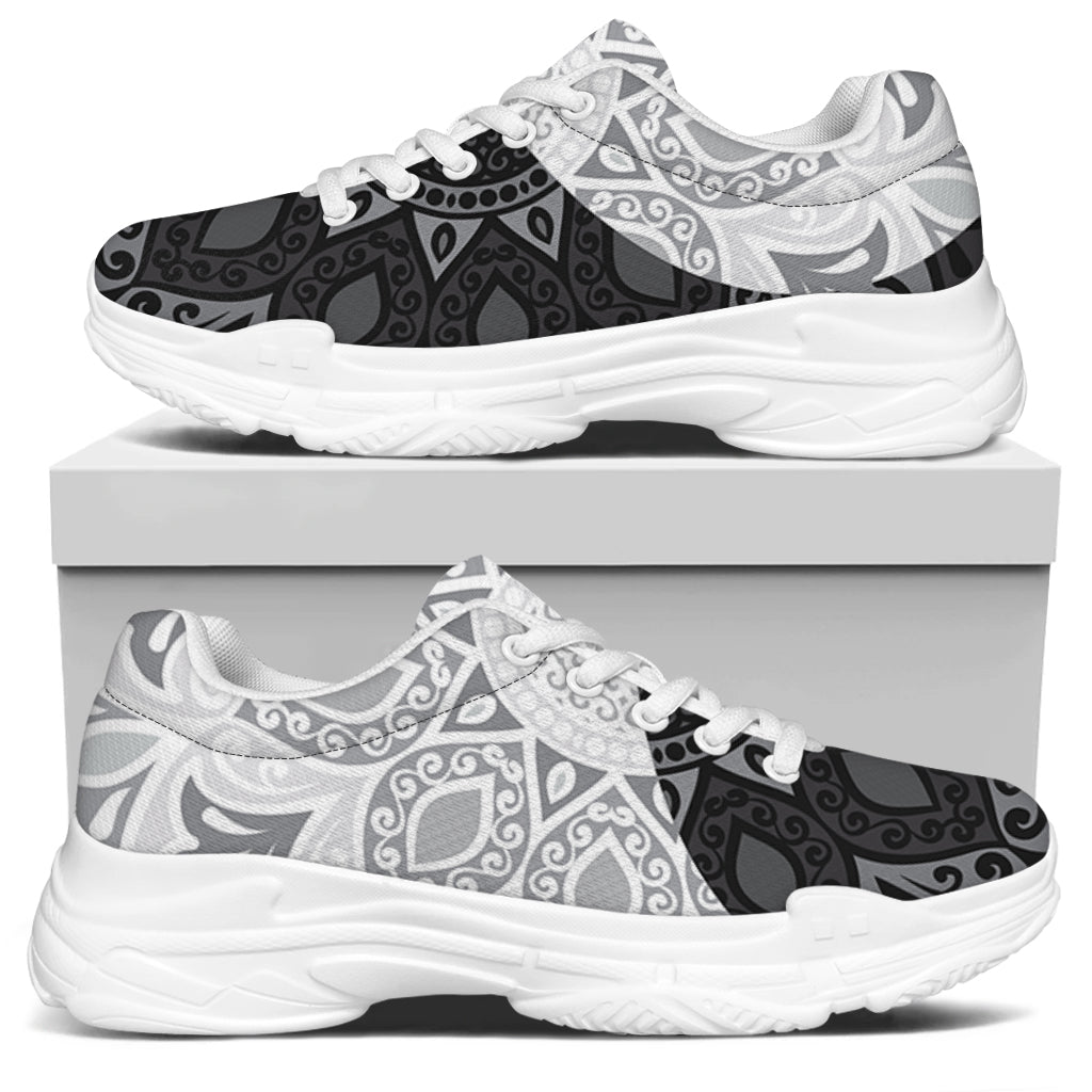 Black And White Yin Yang Mandala Print White Chunky Shoes