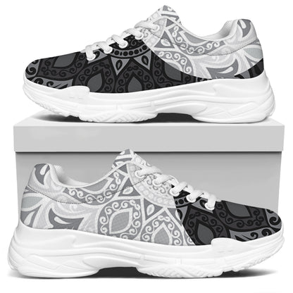 Black And White Yin Yang Mandala Print White Chunky Shoes