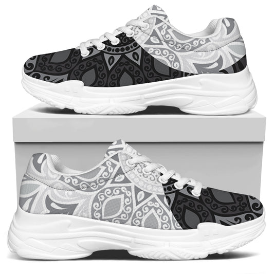 Black And White Yin Yang Mandala Print White Chunky Shoes