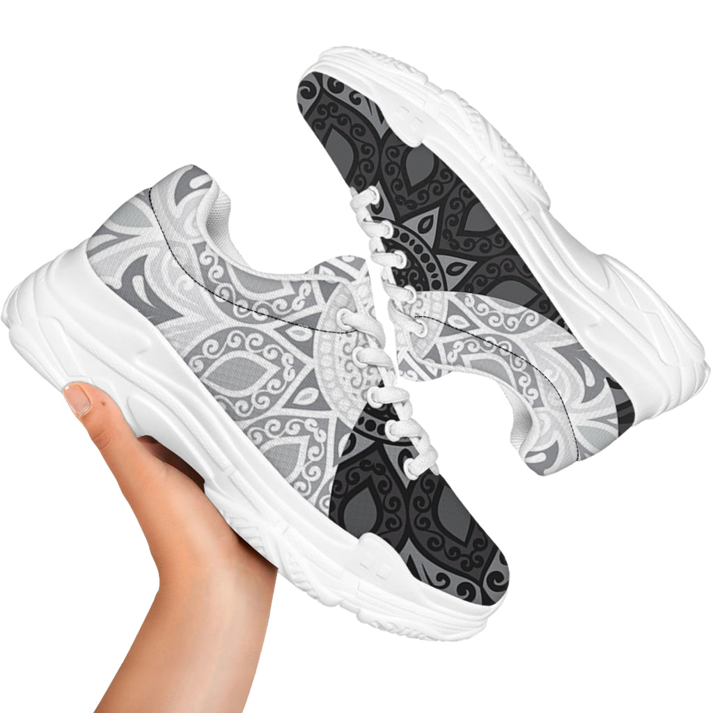 Black And White Yin Yang Mandala Print White Chunky Shoes
