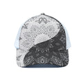 Black And White Yin Yang Mandala Print White Mesh Trucker Hat