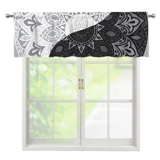 Black And White Yin Yang Mandala Print Window Valance