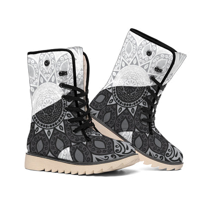 Black And White Yin Yang Mandala Print Winter Boots