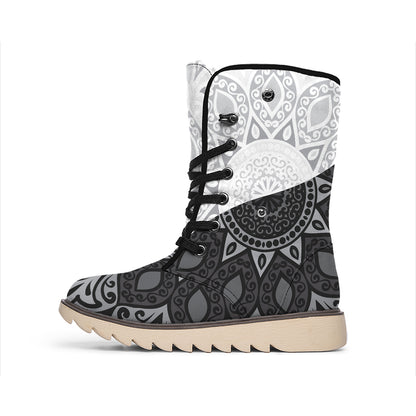 Black And White Yin Yang Mandala Print Winter Boots