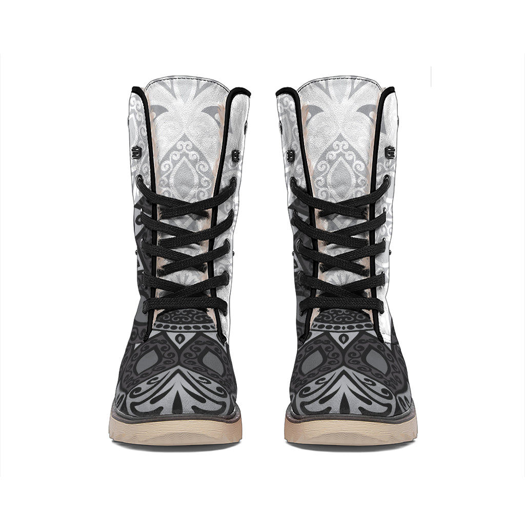 Black And White Yin Yang Mandala Print Winter Boots