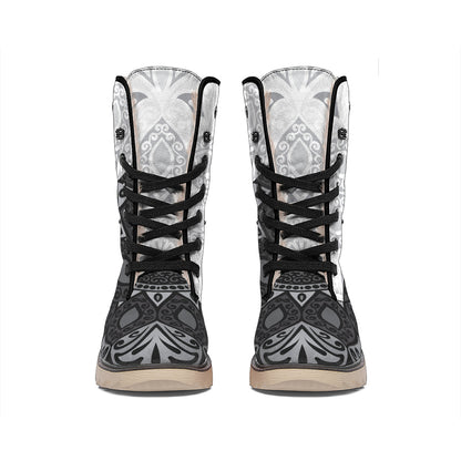Black And White Yin Yang Mandala Print Winter Boots