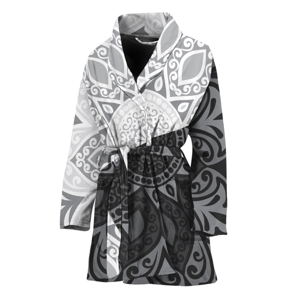 Black And White Yin Yang Mandala Print Women's Bathrobe
