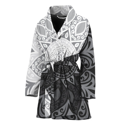 Black And White Yin Yang Mandala Print Women's Bathrobe