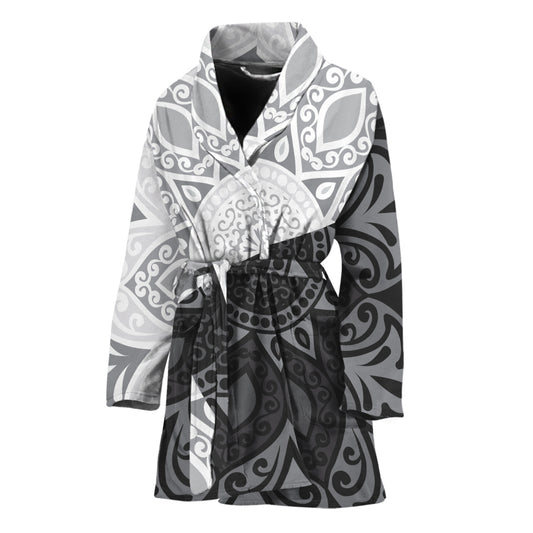 Black And White Yin Yang Mandala Print Women's Bathrobe