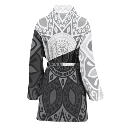 Black And White Yin Yang Mandala Print Women's Bathrobe