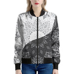 Black And White Yin Yang Mandala Print Women's Bomber Jacket