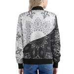 Black And White Yin Yang Mandala Print Women's Bomber Jacket