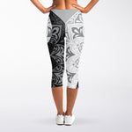 Black And White Yin Yang Mandala Print Women's Capri Leggings