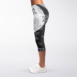 Black And White Yin Yang Mandala Print Women's Capri Leggings