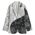 Black And White Yin Yang Mandala Print Women's Cotton Blazer
