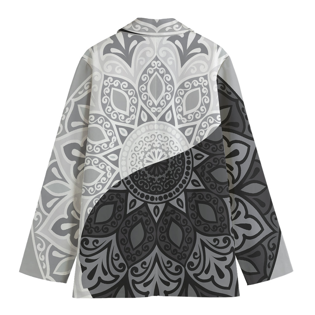 Black And White Yin Yang Mandala Print Women's Cotton Blazer