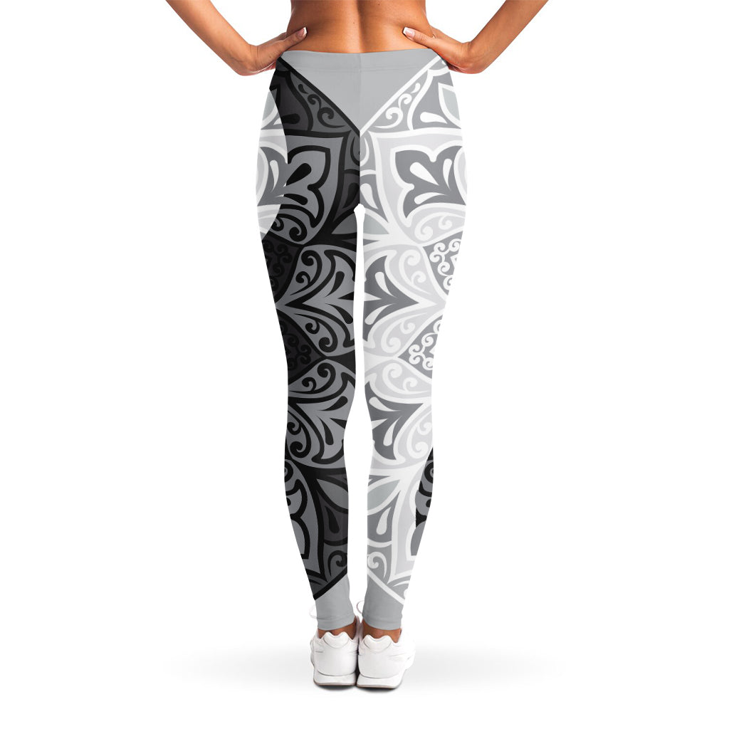 Black And White Yin Yang Mandala Print Women's Leggings