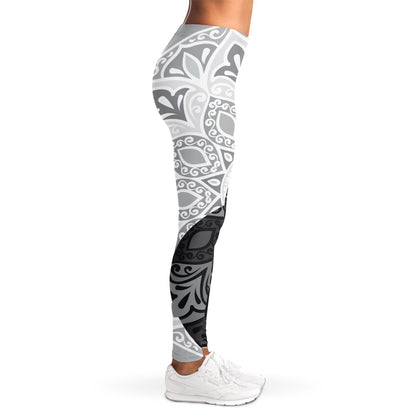 Black And White Yin Yang Mandala Print Women's Leggings