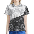 Black And White Yin Yang Mandala Print Women's Polo Shirt