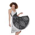 Black And White Yin Yang Mandala Print Sleeveless Knee Length Dress