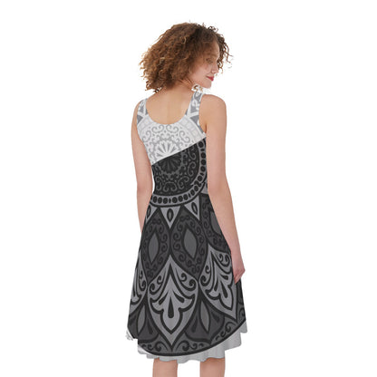 Black And White Yin Yang Mandala Print Women's Sleeveless Dress