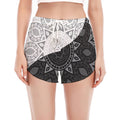 Black And White Yin Yang Mandala Print Women's Split Running Shorts