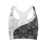 Black And White Yin Yang Mandala Print Women's Sports Bra