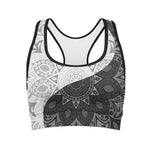 Black And White Yin Yang Mandala Print Women's Sports Bra