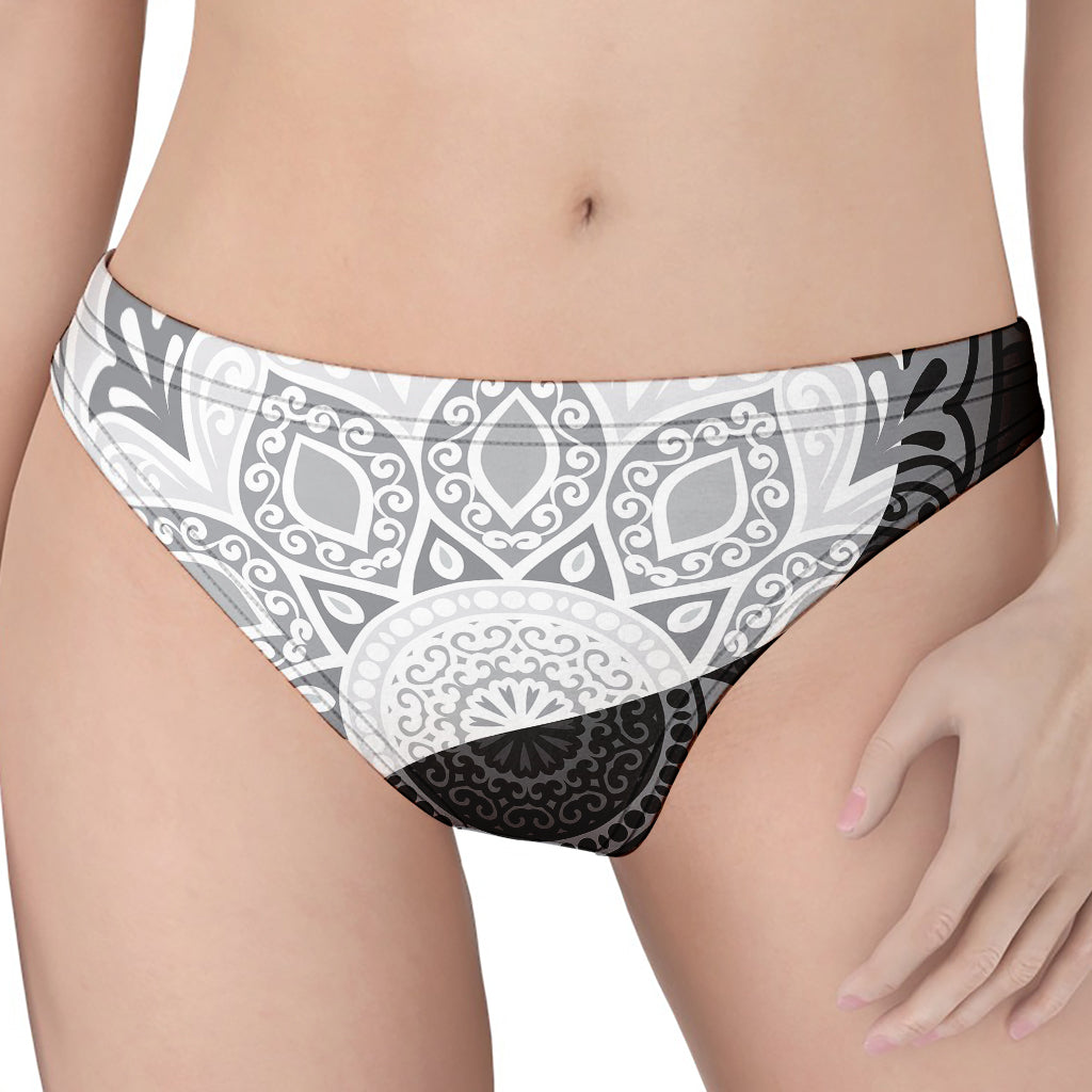 Black And White Yin Yang Mandala Print Women's Thong