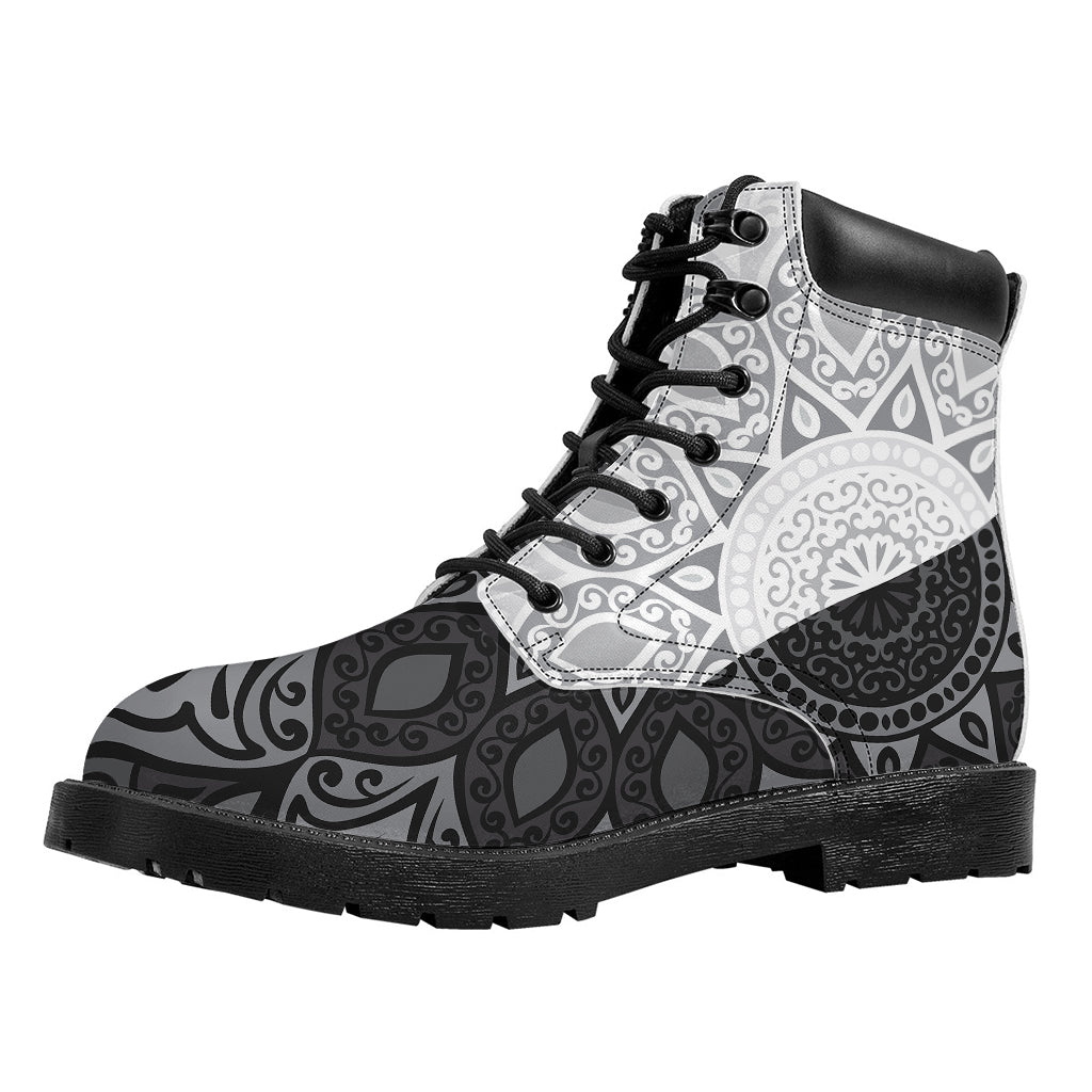 Black And White Yin Yang Mandala Print Work Boots