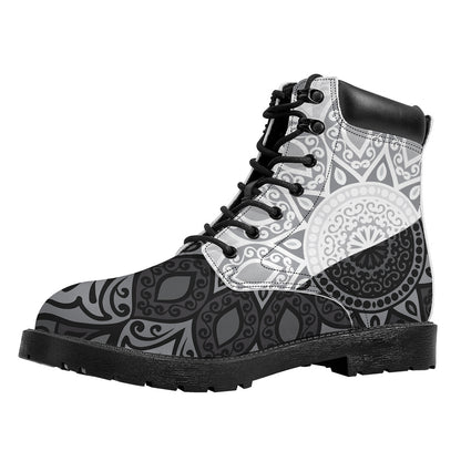 Black And White Yin Yang Mandala Print Work Boots